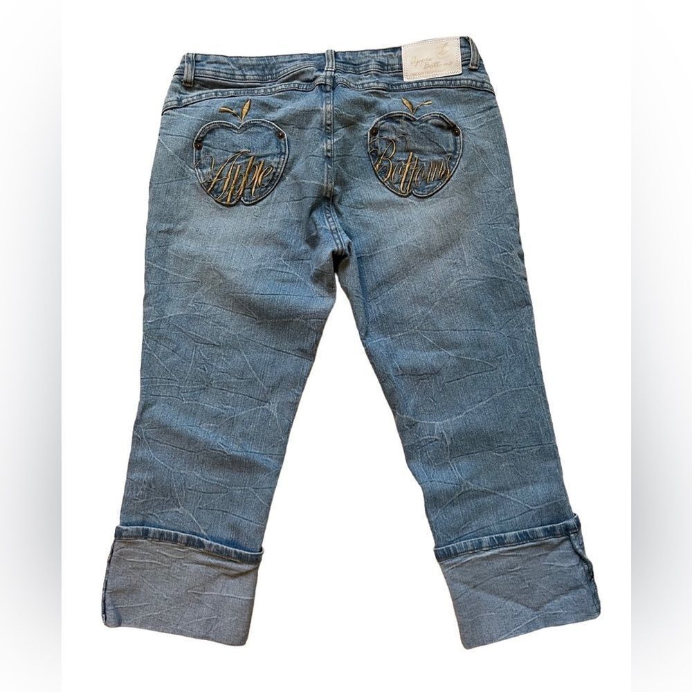 Apple Bottoms stone washed cotton blend vintage embroidered cropped jeans